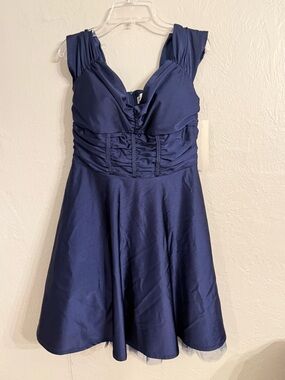 Honey & Rosie Off-Shoulder Navy Retro Fit-and-Flare Party Dress New With Tags